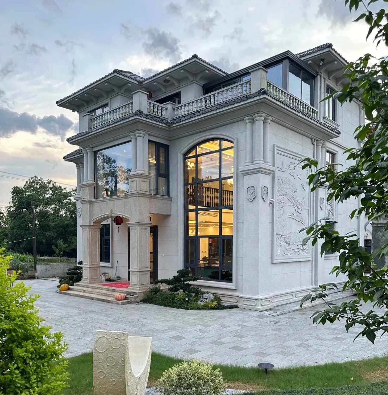 宜春 白麻花岗岩私人别墅干挂石材豪华定制