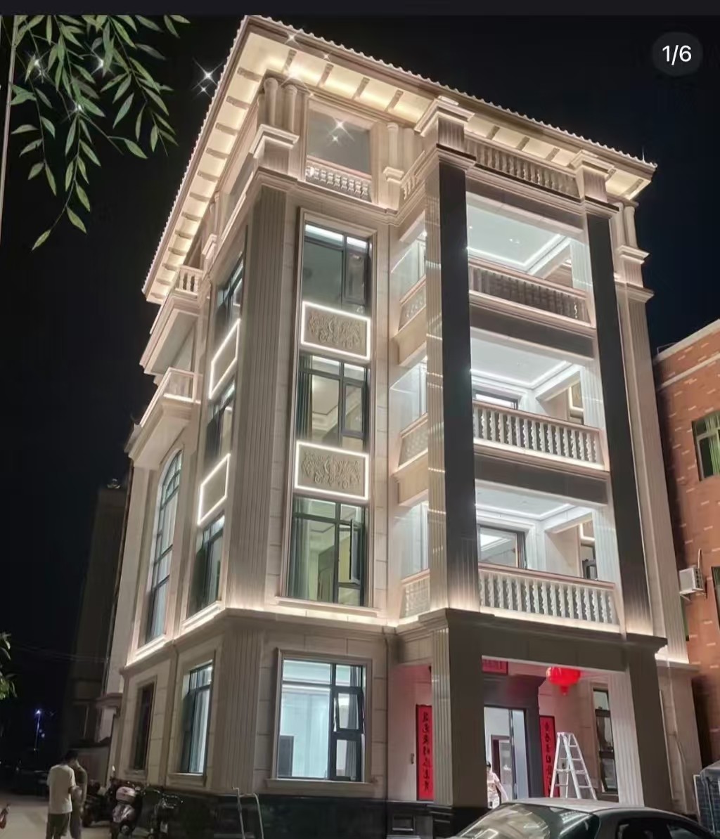 宜春 芝麻白花岗岩别墅外墙夜间效果